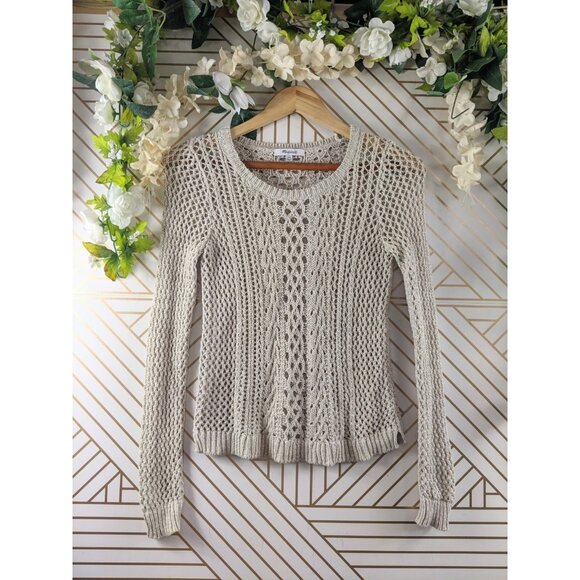 Madewell Summerstitch Pullover Sweater Open Knit Tan Long Sleeves F2813 Sz XXS - Picture 1 of 8